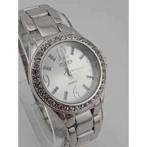 Studio Time‎ Watch Women 32mm Case Crystal Bezel 8" Band- New Battery